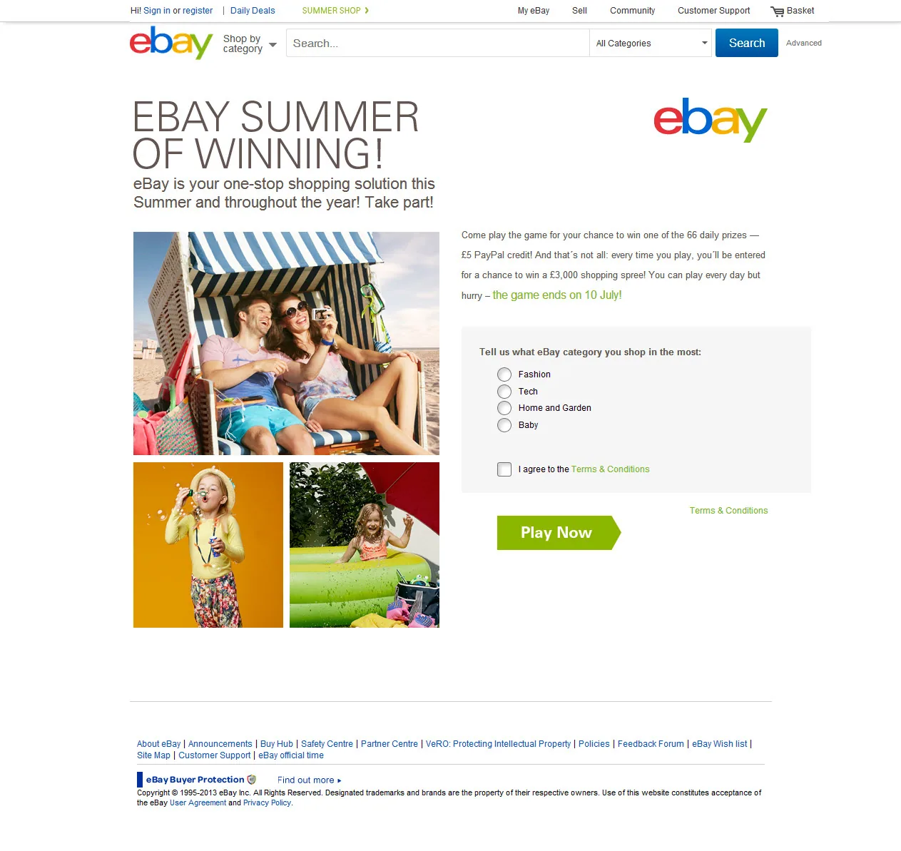 The eBay Summer of Winning campaign hub, with games, daily deals, and prizes wired directly into live commerce