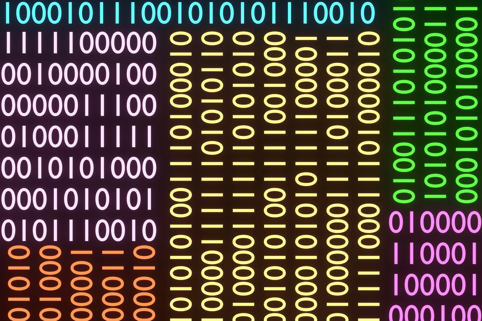 Columns of colorful binary code, the raw material of generative engine optimization