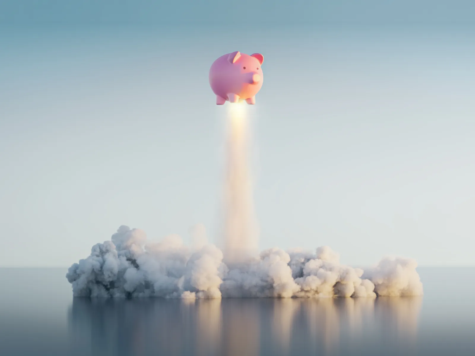 A piggy bank launching like a rocket, representing the untapped value inside a $20 AI subscription